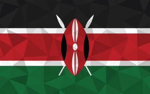 Low poly Kenya flag vector illustration. Triangular Kenyan flag graphic. Keny Stock Illustration
