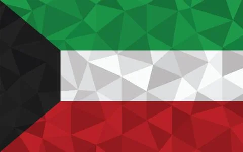 Low poly Kuwait flag vector illustration. Triangular Kuwaiti flag graphic. Ku Stockillustratie
