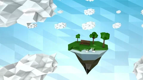 Low poly land with park and lake Stock Footage 45923581