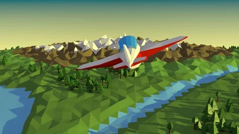 Low poly landscape with airplane. Stock Footage 75628187