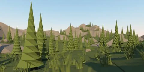 Low Poly Landscape - Spruce On Mountain 3D Model