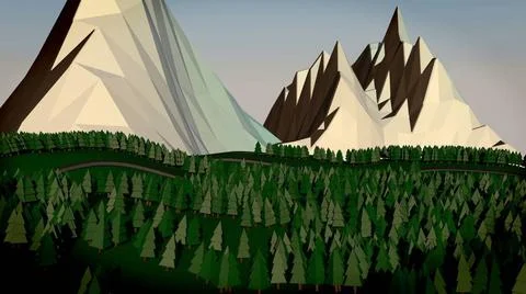 Low poly landscape. The trees, the mountains and the road Low poly landsca... Stock Photos