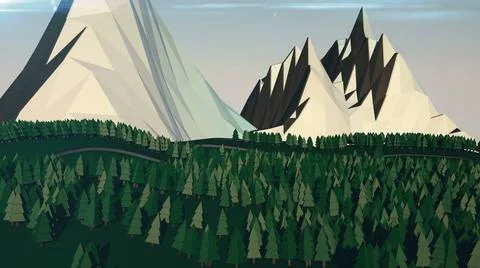 Low poly landscape. The trees, the mountains and the road Low poly landsca... Stock Photos