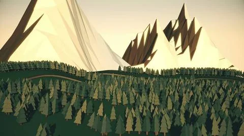 Low poly landscape. The trees, the mountains and the road Low poly landsca... Stock Photos