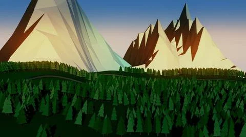 Low poly landscape. The trees, the mountains and the road Low poly landsca... Stock Photos