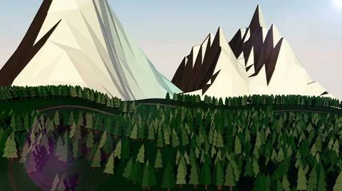 Low poly landscape. The trees, the mountains and the road Low poly landsca... Stock Photos