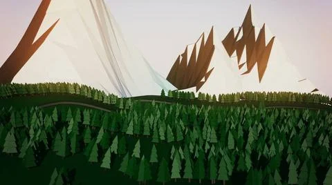 Low poly landscape. The trees, the mountains and the road Low poly landsca... Stock Photos