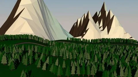 Low poly landscape. The trees, the mountains and the road Low poly landsca... Stock Photos