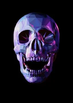 Low poly laugh skull on dark background Illustrazione stock