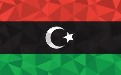 Low poly Libya flag vector illustration. Triangular Libyan flag graphic. Liby Stock-Illustration