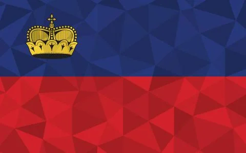 Low poly Liechtenstein flag vector illustration. Triangular Liechtensteiner f Stock Illustration