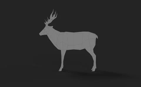 Low poly line cartoon style grey deer stag on black background modern graphic Stock Illustration