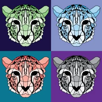 Low poly lined cheetah set Stock Illustration