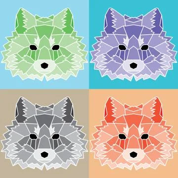 Low poly lined foxes set Stock Illustration
