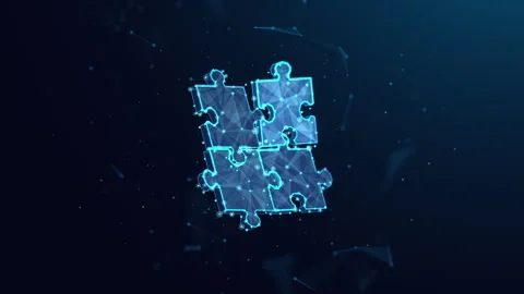 Low Poly Looped Animation of Assembling Puzzle on Blue Background. Stock Footage 263879487