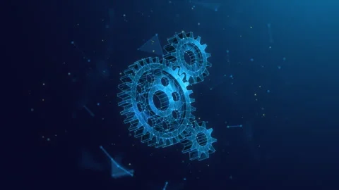 Low Poly Looped Animation of Gears Spinning Together on Blue Background. Stock Footage 263881168