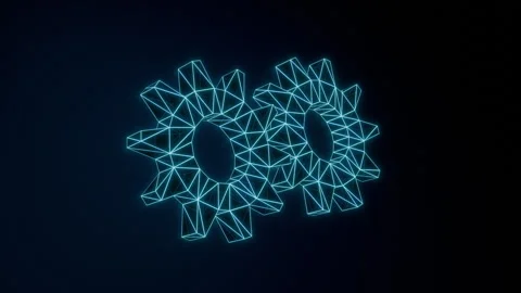 Low Poly Looped Animation of Gears Spinning Together on Blue Background. Stock Footage 266573461