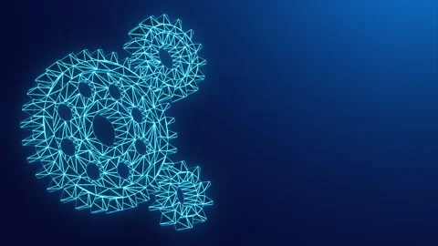 Low Poly Looped Animation of Gears Spinning Together on Blue Background. Stock Footage 266573619