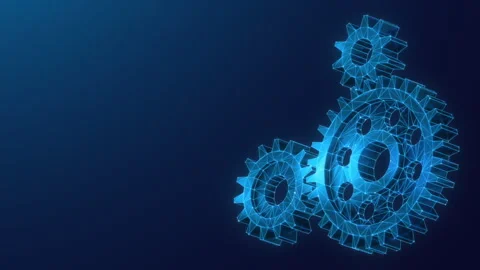 Low Poly Looped Animation of Gears Spinning Together on Blue Background. Stock Footage 266573822