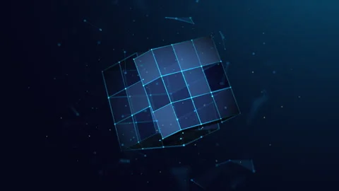 Low Poly Looped Animation of a Puzzle Cube Resolving on Blue Background. Stock Footage 263877987