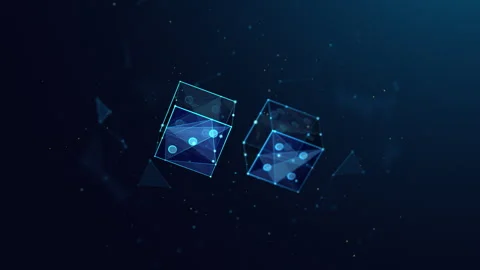 Low Poly Looped Animation of Two Casino Game Dices on Blue Background. Stock Footage 263885793