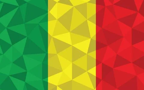 Low poly Mali flag vector illustration. Triangular Malian flag graphic. Mali  Ilustración de archivo