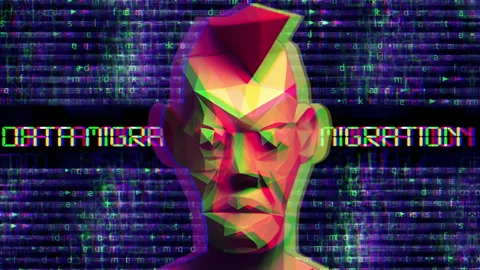 Low poly man against  data migration background Stock Footage 256832840