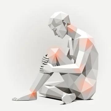 Low-Poly Man Sitting Quietly in Reflective Pose, Abstract Geometric Portrai.. Stock Illustration