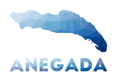 Low poly map of Anegada. Geometric illustration of the island. Anegada poly.. Ilustração Stock
