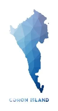 Low poly map of Coron Island. Coron Island polygonal map. Technology, inter.. Stock Illustration