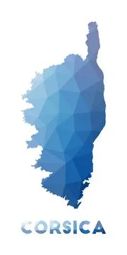 Low poly map of Corsica. Geometric illustration of the island. Corsica poly.. Stock Illustration