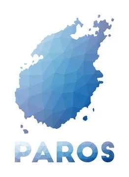Low poly map of Paros. Geometric illustration of the island. Paros polygona.. Illustrazione stock
