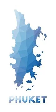 Low poly map of Phuket. Geometric illustration of the island. Phuket polygo.. Stock Illustration