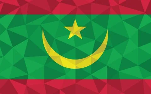 Low poly Mauritania flag vector illustration. Triangular Mauritanian flag gra Stock-Illustration