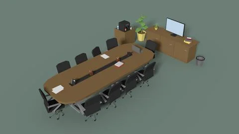 Low Poly Meeting Room 3D Model