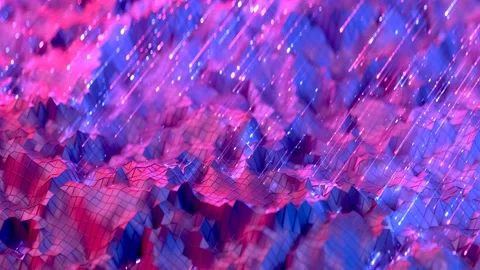 Low poly mesh in retrowave neon light seamless loop 3D render animation Stock Footage 156726329
