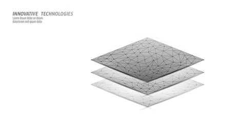 Low poly model layered fabric technology. White wire mesh futuristic digital Stock-Illustration