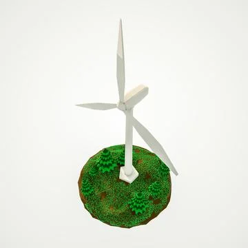 Low poly model of a wind farm. alternative energy concept. 3d render illustra Stock Illustration