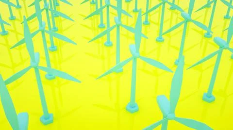 Low poly model of a wind farm on a yellow background. alternative energy conc Stock Illustration