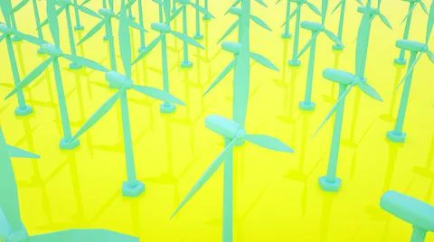 Low poly model of a wind farm on a yellow background. alternative energy conc Stock Illustration