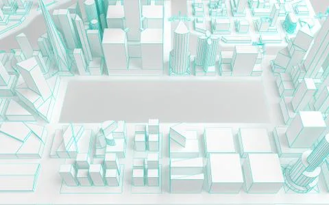 Low poly modern wireframe city 3d rendering Stock Illustration