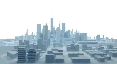 Low poly modern wireframe city 3d rendering Stock Illustration