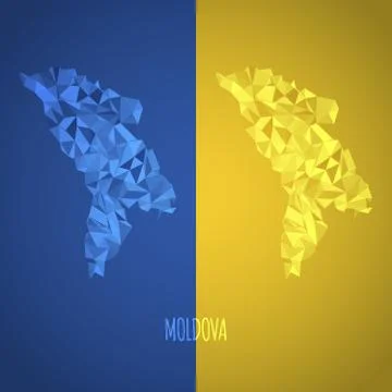 Low Poly Moldova Map with National Colors Stock Illustration