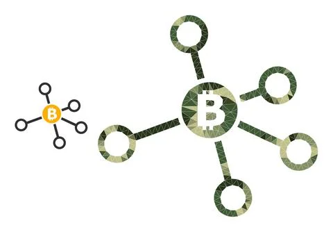Low-Poly Mosaic Bitcoin Node Links Icon in Camouflage Army Colors 스톡 일러스트