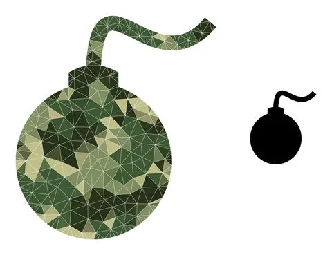 Low-Poly Mosaic Bomb Icon in Camo Military Color Hues Stock Illustration
