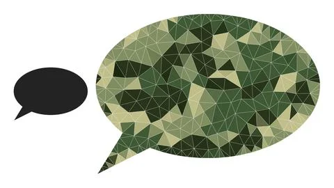 Low-Poly Mosaic Chat Cloud Icon in Camouflage Army Colors Stock Illustration
