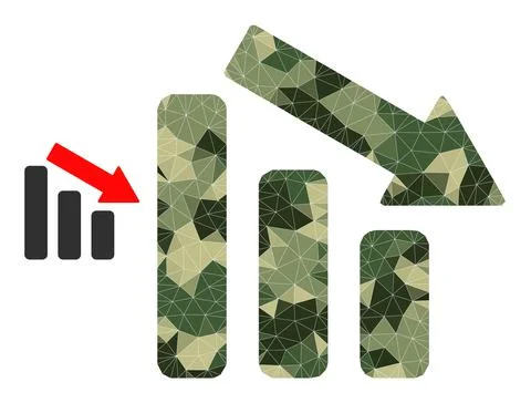 Low-Poly Mosaic Down Trend Bar Chart Icon in Khaki Military Colors Stock Illustration