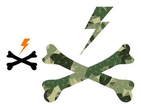 Low-Poly Mosaic Electrical Hazard Icon in Khaki Military Colors Stock Illustration