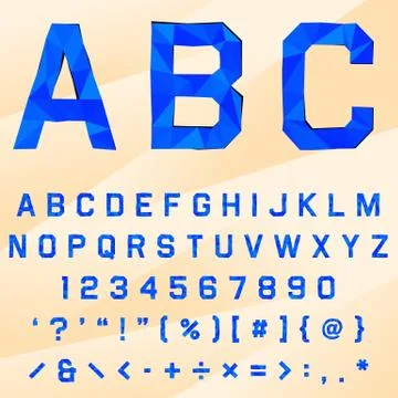 Low poly mosaic font with triangle shapes and polygons Illustrazione stock