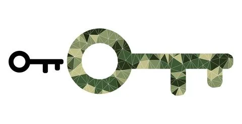 Low-Poly Mosaic Key Icon in Khaki Army Colors 库存插图